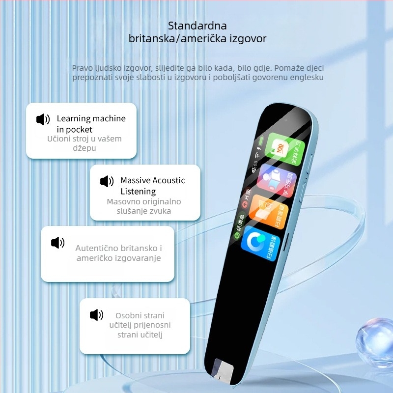 Kinesko-englenska inteligentna olovka za čitanje na točkama za učenike od osnovne do srednje škole, s glasovnim prijevodom i sinhronizacijom tečaja; ABS kućište; punjiva litijska baterija