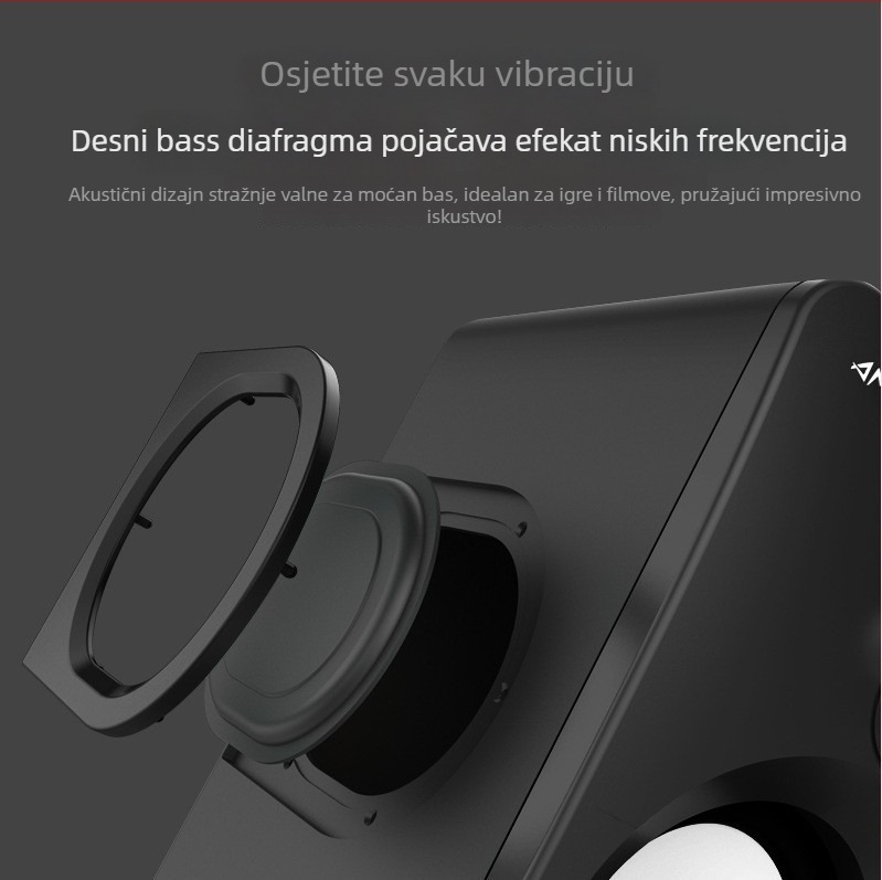 Subwoofer zvučnik za kućnu i stolnu upotrebu s Bluetoothom, opseg frekvencija 65 Hz–20 kHz, SNR ≥95 dB, nazivna snaga 5W, doseg 10 m