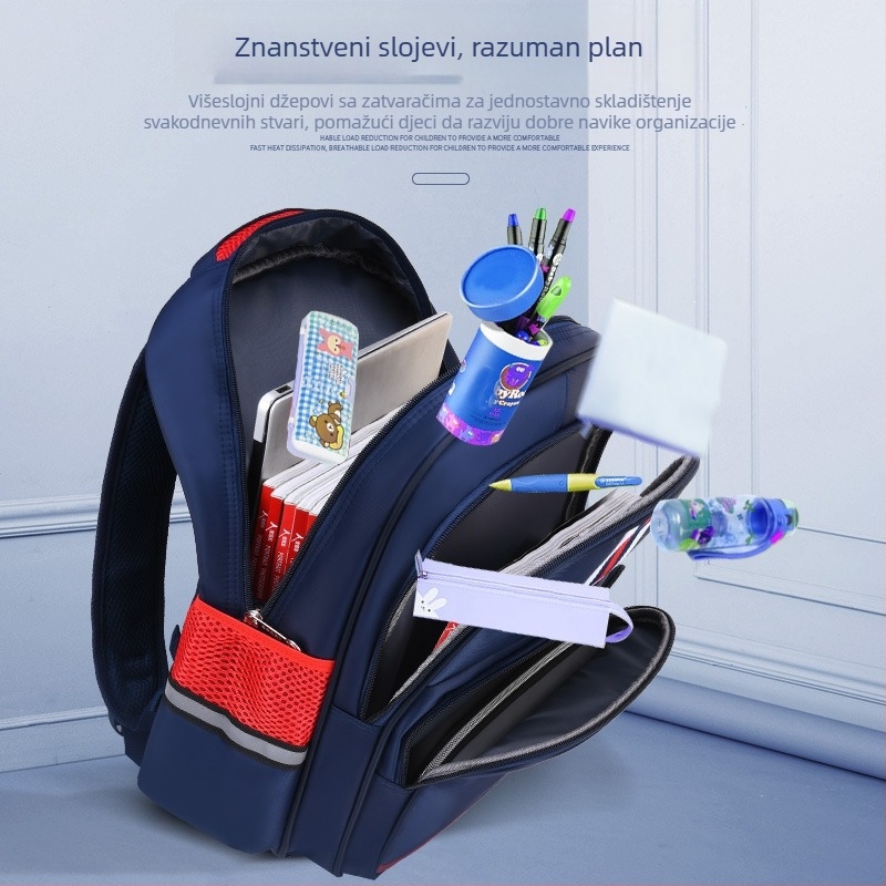 Unisex nylon ruksak za osnovnu školu s prozračnim, vodootpornim i otporim na habanje značajkama, zaštita od krađe i naramenice s zračnom jastukom; podstava od poliestera.