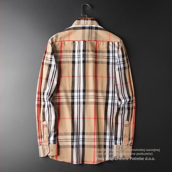 Muška košulja s dugim rukavom od lana, slim-fit, bez glađenja, kvadratni ovratnik, mrežasti uzorak