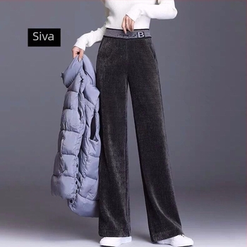 Ženske hlače od corduroya, široke nogavice, casual, jesen-zima, debeli ravni kroj, plus veličina