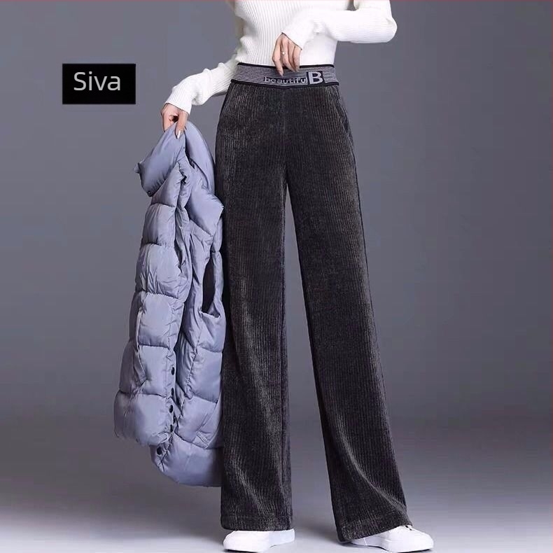 Ženske hlače od corduroya, široke nogavice, casual, jesen-zima, debeli ravni kroj, plus veličina