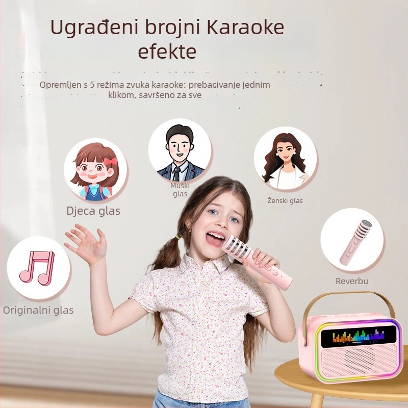 All-in-One karaoke mikrofon s tekstovima, Bluetooth, 4×5W zvučnici, ugrađena baterija 1000–1200mAh