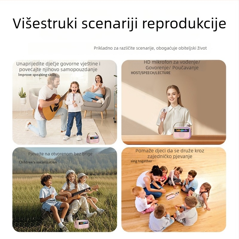 All-in-One karaoke mikrofon s tekstovima, Bluetooth, 4×5W zvučnici, ugrađena baterija 1000–1200mAh