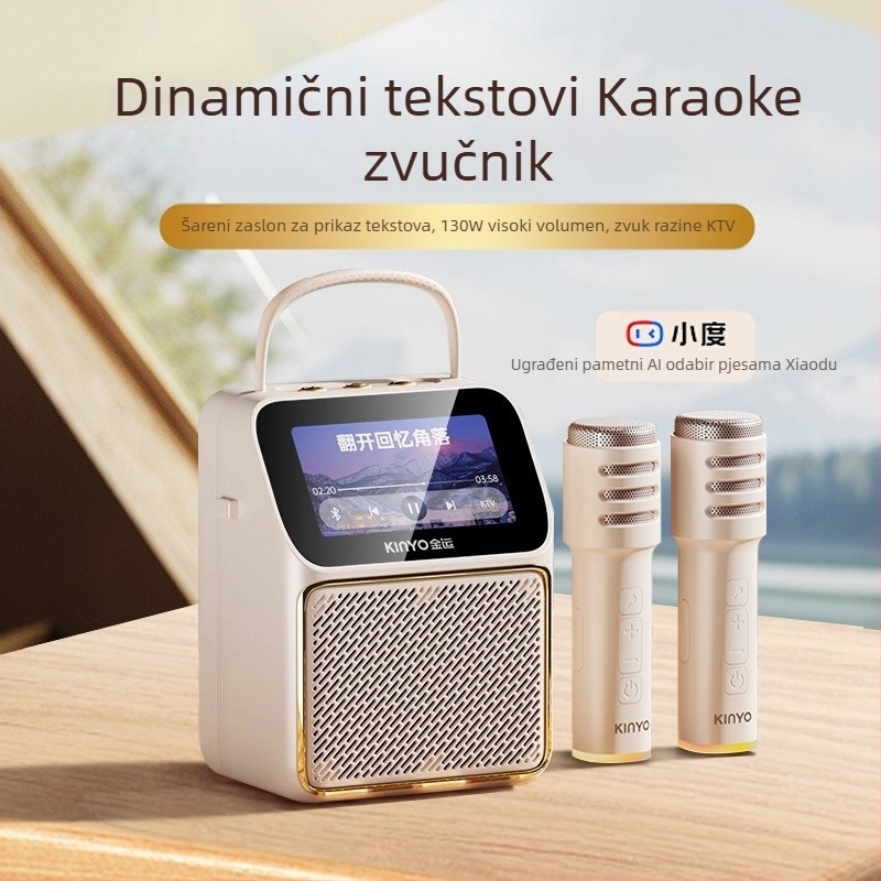 Karaoke zvučnik s prikazom tekstova i ugrađenim mikrofonom, Bluetooth 5.0, dva zvučnika, baterija 4000–6000 mAh