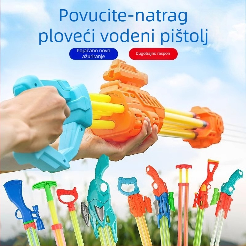 Igračka vodeni pištolj – visoki tlak, dugi domet, plastika, vučni mehanizam, za uzrast 15–35 godina.