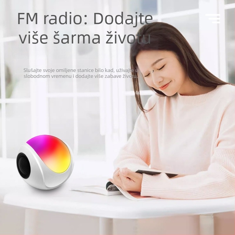 Mini stolni Bluetooth zvučnik — Bluetooth 5.3; 3 W izlaz; frekvencijski odziv 60 Hz–15 kHz; SNR ≥85 dB; ugrađena baterija 800–1000 mAh
