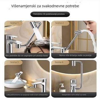 Produženje slavine s robotskim rukom i okretno teleskopskim izljevom za umivaonik i kuhinju – Model lt036; Nehrđajući čelik; Elektroplatiranje; Moderan minimalistički stil