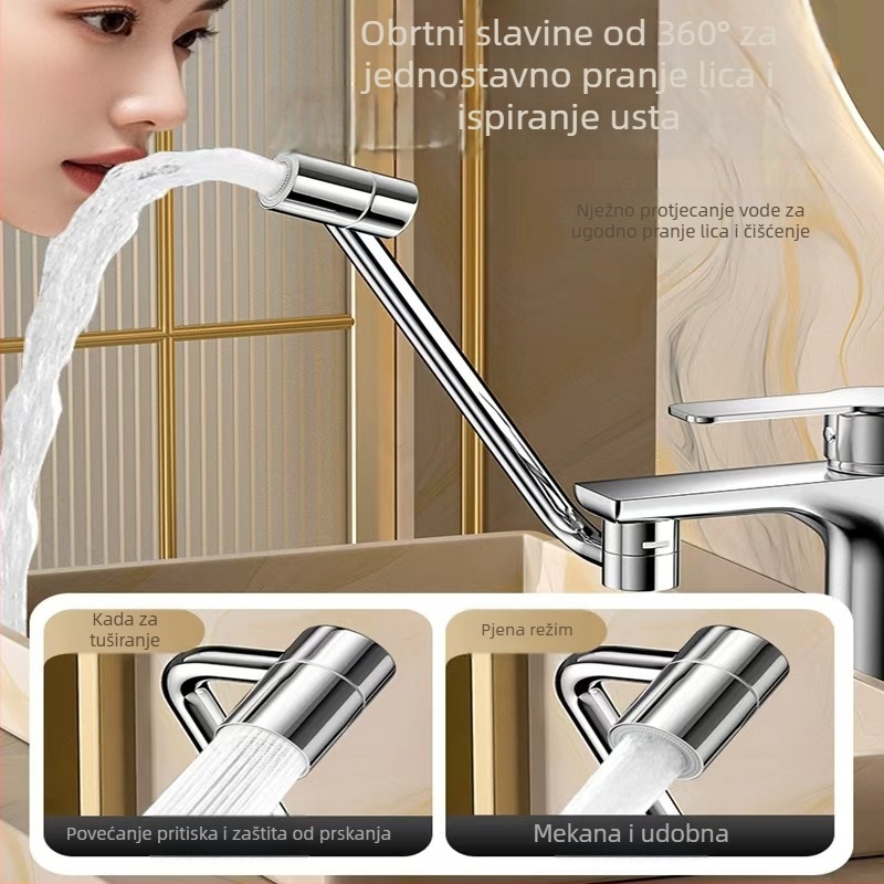 Produženje slavine s robotskim rukom i okretno teleskopskim izljevom za umivaonik i kuhinju – Model lt036; Nehrđajući čelik; Elektroplatiranje; Moderan minimalistički stil
