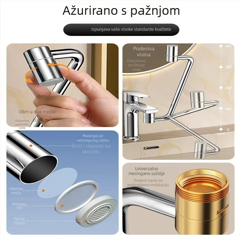 Produženje slavine s robotskim rukom i okretno teleskopskim izljevom za umivaonik i kuhinju – Model lt036; Nehrđajući čelik; Elektroplatiranje; Moderan minimalistički stil