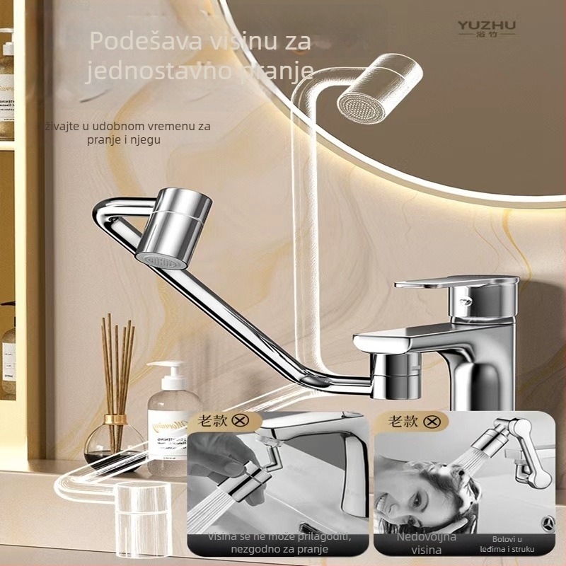 Produženje slavine s robotskim rukom i okretno teleskopskim izljevom za umivaonik i kuhinju – Model lt036; Nehrđajući čelik; Elektroplatiranje; Moderan minimalistički stil