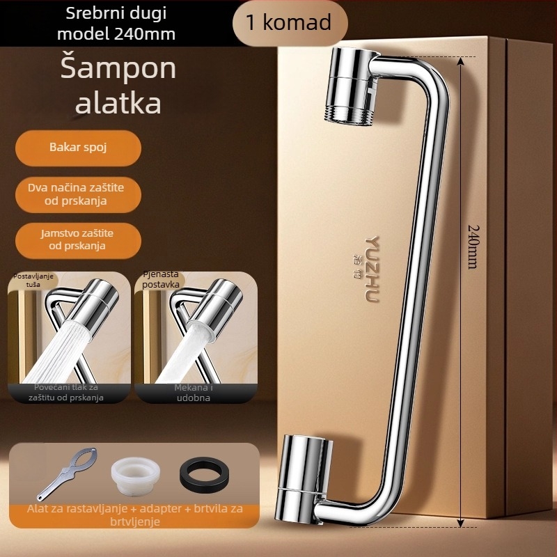 Produženje slavine s robotskim rukom i okretno teleskopskim izljevom za umivaonik i kuhinju – Model lt036; Nehrđajući čelik; Elektroplatiranje; Moderan minimalistički stil