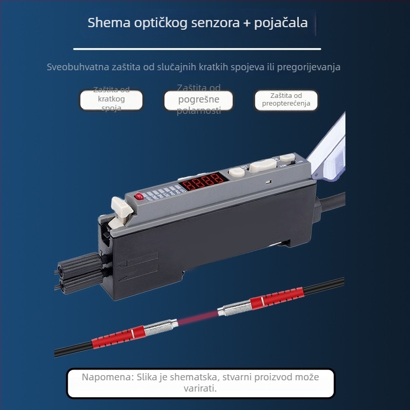 Senzor vlaknastih optičkih vlakana FRS-310 s difuznim refleksijama, sonda FT-610 linijski par i pojačalo M3/M4/M6; domet detekcije 10; vrijeme odziva 0,1; ulazno napajanje 24; izlaz IO; radna temperatura 35