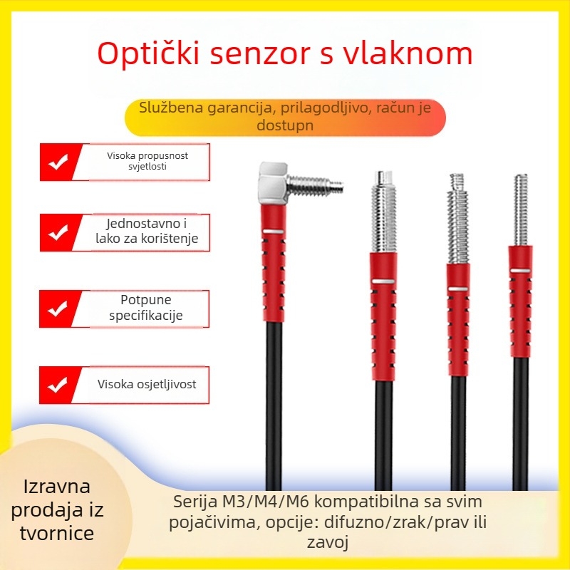 Senzor vlaknastih optičkih vlakana FRS-310 s difuznim refleksijama, sonda FT-610 linijski par i pojačalo M3/M4/M6; domet detekcije 10; vrijeme odziva 0,1; ulazno napajanje 24; izlaz IO; radna temperatura 35