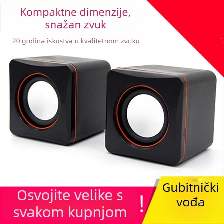 D-02A USB mini zvučnik za računalo, stereo 2.0, 3W izlaz, MP3 reprodukcija, USB i 3,5 mm ulaz