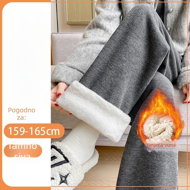 Ženske široke hlače od vune s fleec navlakom, casual, proljeće 2024