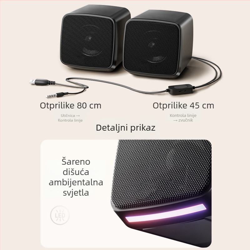 USB stolni desktop stereo zvučnici za računalo, dva zvučnika, 5V, 6W, 3D Surround / Virtual Surround, 3,5 mm ulaz, MP3 reprodukcija