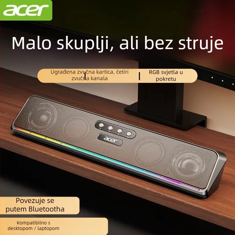 RGB zvučna traka za stolno računalo s kabelskom i Bluetooth povezanošću, 2.0 kanala, model Acer osk120