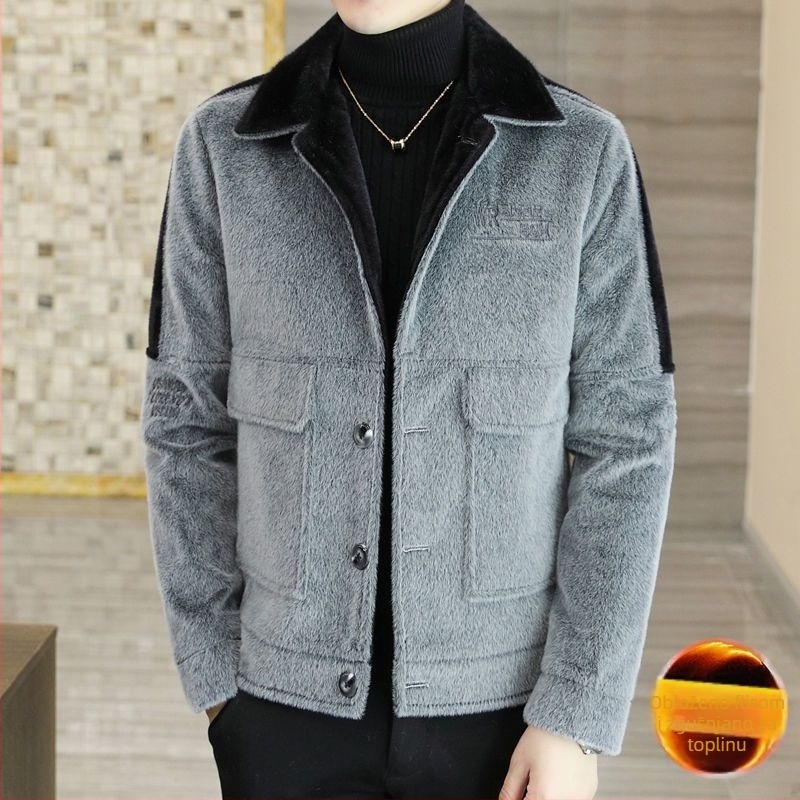 Muški kaput u korejskom stilu, uski kroj, kratka duljina, ovratnik turn-down, jednoredno kopčanje, glavna tkanina Rabbit Hair, Modal