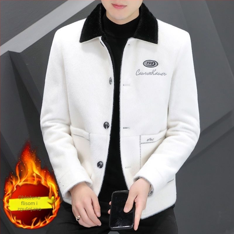 Muški kaput u korejskom stilu, uski kroj, kratka duljina, ovratnik turn-down, jednoredno kopčanje, glavna tkanina Rabbit Hair, Modal