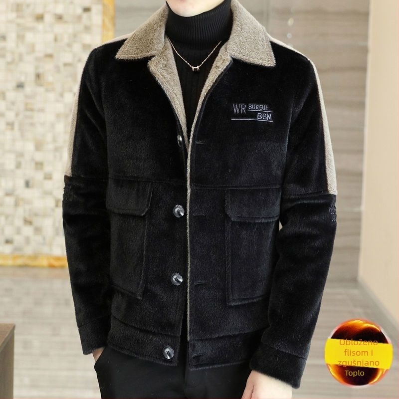 Muški kaput u korejskom stilu, uski kroj, kratka duljina, ovratnik turn-down, jednoredno kopčanje, glavna tkanina Rabbit Hair, Modal