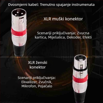 XLR audio kabel set, muško–ženski, niklani konektori, jezgro od čistog bakra, bakar bez kisika, težina 0,5 kg
