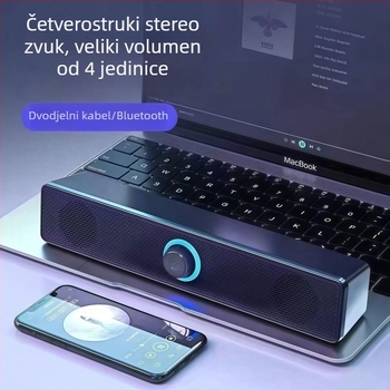 Stolni računalni zvučni sustav s jakim basom, dualnim zvučnicima, surround stereo, aluminijsko kućište, 40Hz-20kHz, SNR ≥100 dB