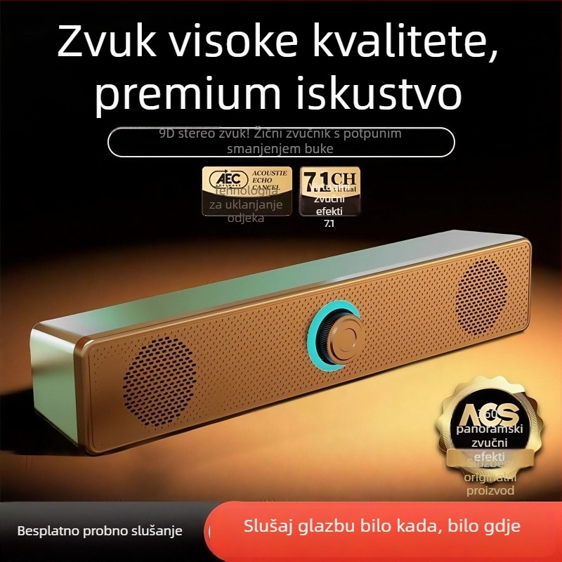 Stolni računalni zvučni sustav s jakim basom, dualnim zvučnicima, surround stereo, aluminijsko kućište, 40Hz-20kHz, SNR ≥100 dB
