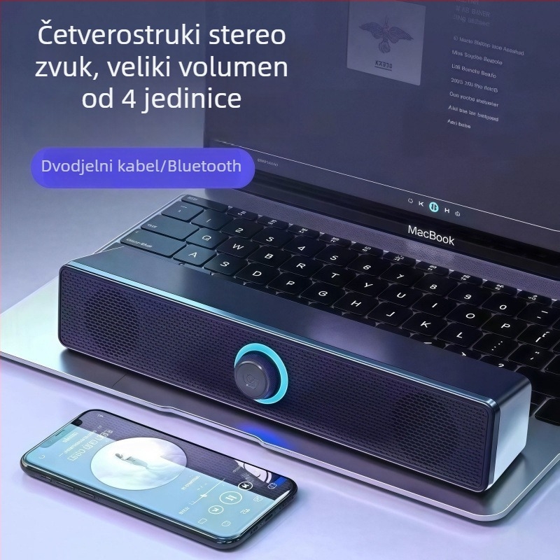 Stolni računalni zvučni sustav s jakim basom, dualnim zvučnicima, surround stereo, aluminijsko kućište, 40Hz-20kHz, SNR ≥100 dB