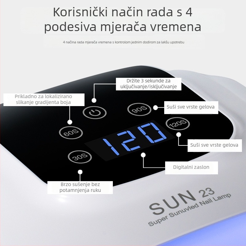 LED lampa za manikuru s dodirnim zaslonom i fototerapijom, brzo sušenje za 10 sekundi, jaka snaga, ne potamnjuje ruku, lampa za sušenje noktiju