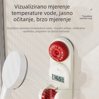 Držač za tuš bez bušenja s prikazom temperature, upozorenjem protiv opeklina, univerzalnom okretna mlaznicom, prilagodljiv za djecu