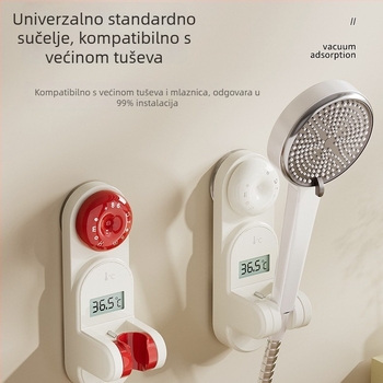 Držač za tuš bez bušenja s prikazom temperature, upozorenjem protiv opeklina, univerzalnom okretna mlaznicom, prilagodljiv za djecu