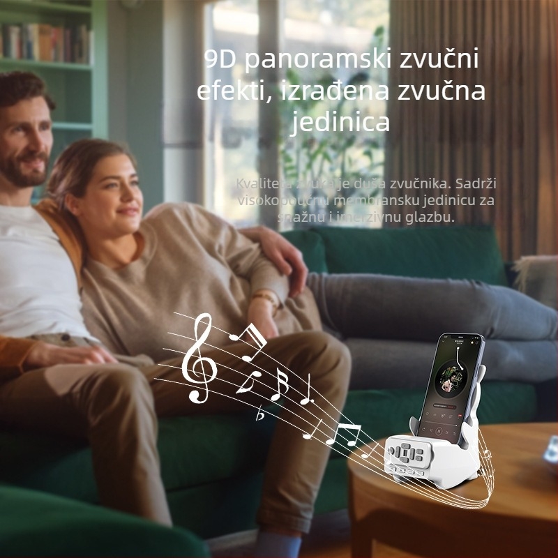 Trostruki držač za telefon i Bluetooth zvučnik s daljinskim upravljačem za prelistavanje stranica i lajkanje; Bluetooth 5.3, izlaz 5W, domet 15 m, ugrađena baterija 1000–1200 mAh, USB punjenje