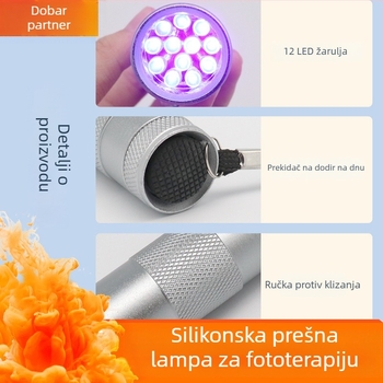 Lampa za njegu noktiju sa silikonskim pritisknim svjetlom, ručna lupa za reljef i otisak sa šljokicama, mini prijenosna fototerapijska lampa za nokte