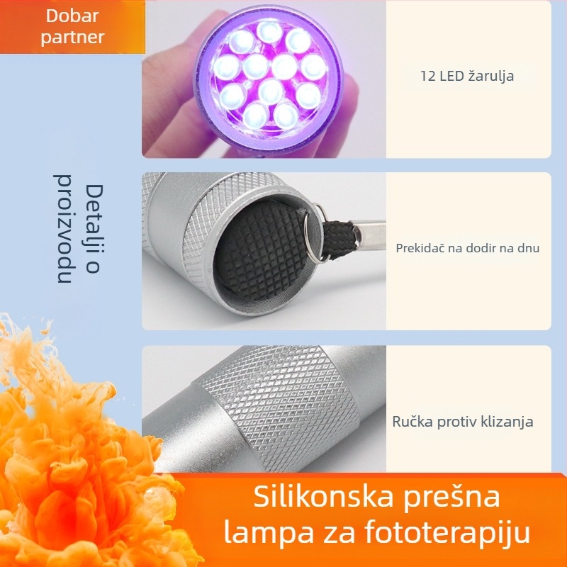 Lampa za njegu noktiju sa silikonskim pritisknim svjetlom, ručna lupa za reljef i otisak sa šljokicama, mini prijenosna fototerapijska lampa za nokte