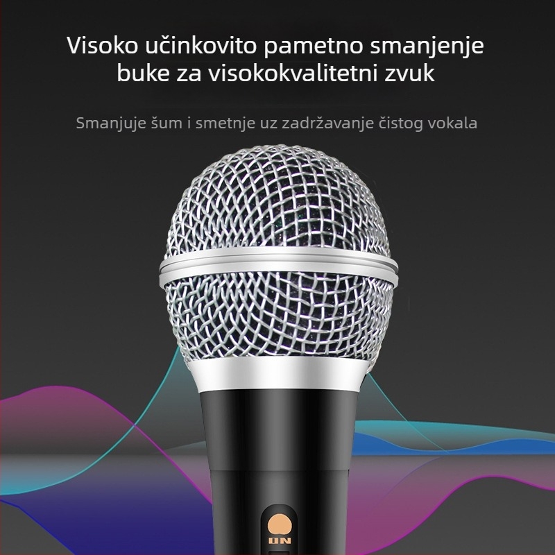 MQ-104 dinamički žični ručni mikrofon za kućnu upotrebu, PC i karaoke — ulaz 5V, frekvencijski raspon 40 Hz–20 kHz, SNR ≥70 dB