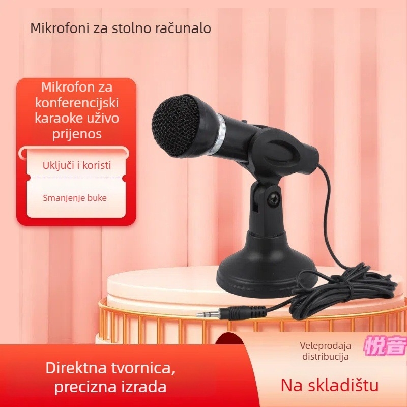 YY-800 Stolni žični mikrofon sa stalkom, raspon frekvencija 40 Hz–20 kHz, SNR ≥60 dB, nominalna snaga 50