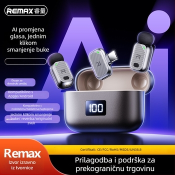 Remax K23 lavalier mikrofon s AI promjenom glasa i redukcijom buke za uživo prijenos i snimanje, frekvencijski raspon 20 Hz–20 kHz, SNR ≥60 dB, Bluetooth 5.3, ugrađena baterija 300–500 mAh