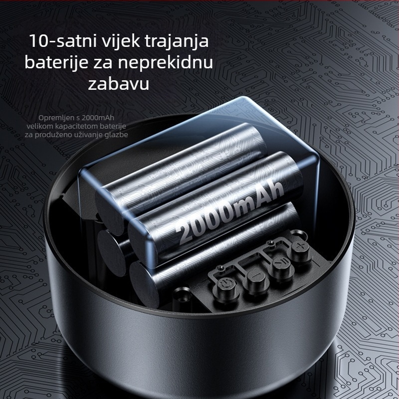 Držač za telefon s Bluetooth zvučnikom i ugrađenom baterijom – 3-u-1, rotirajući, sklopivi, podizni, universalni; IPX7, 500–800 mAh, 5V 5W, 30 Hz–15 kHz, SNR ≥60 dB