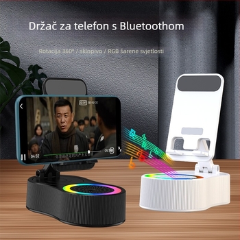 3-u-1 stolni držač za telefon s Bluetooth zvučnikom i RGB osvjetljenjem (Bluetooth 5.3, raspon frekvencija 40 Hz–20 kHz, SNR ≥70 dB, ugrađena baterija 1200–2000 mAh, snaga 5 W)