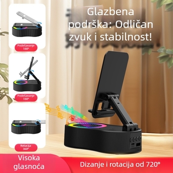 3-u-1 stolni držač za telefon s Bluetooth zvučnikom i RGB osvjetljenjem (Bluetooth 5.3, raspon frekvencija 40 Hz–20 kHz, SNR ≥70 dB, ugrađena baterija 1200–2000 mAh, snaga 5 W)