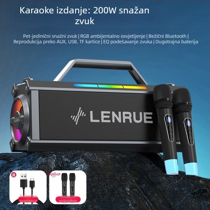 Karaoke Bluetooth zvučnik s ugrađenim mikrofonom, 30W, Bluetooth 5.3, 40Hz-20kHz, IPX4