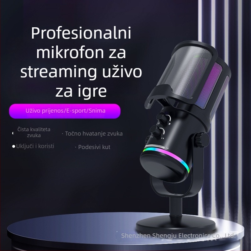 Profesionalni kondenzatorski mikrofon za live gaming streaming (Brand: AUDIMATRIX; Napajanje: 5V; Baterija: Bez baterije; Raspon frekvencija: 100Hz-20kHz)
