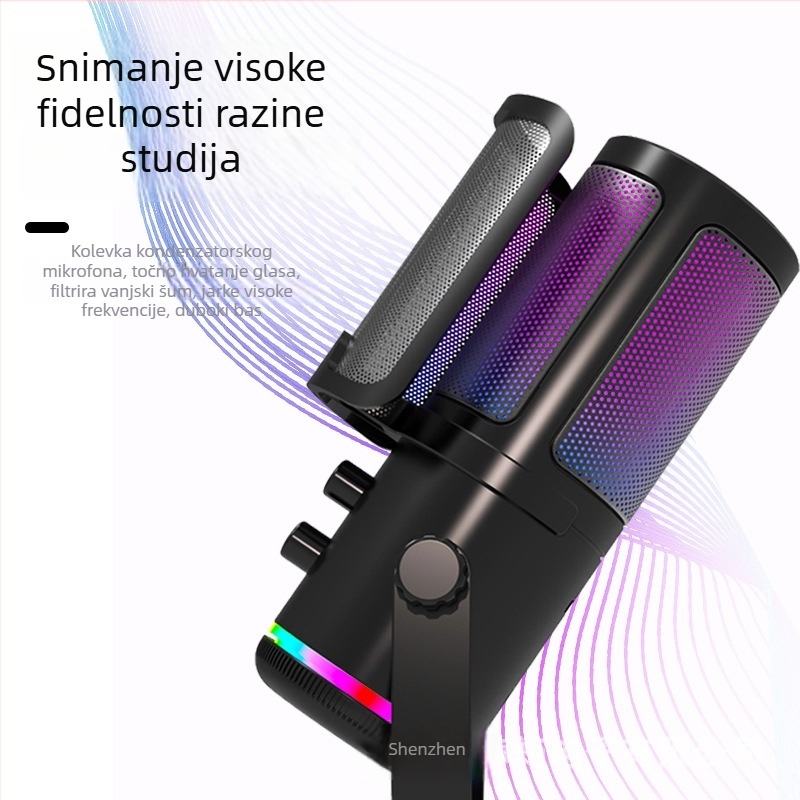 Profesionalni kondenzatorski mikrofon za live gaming streaming (Brand: AUDIMATRIX; Napajanje: 5V; Baterija: Bez baterije; Raspon frekvencija: 100Hz-20kHz)