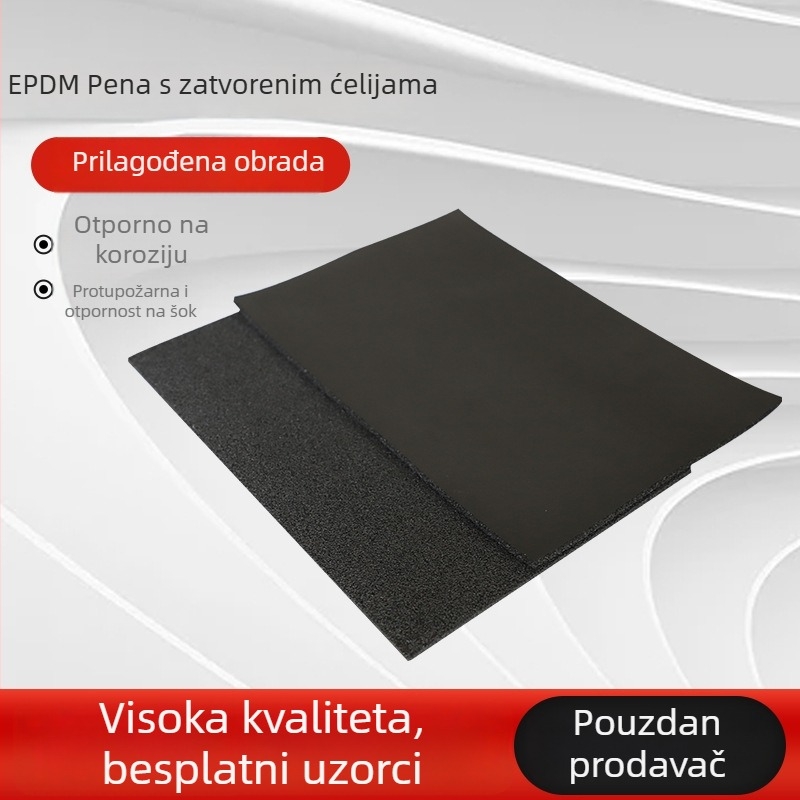 EPDM pjena s zatvorenim ćelijama — list za brtvljenje, toplinsku izolaciju i amortizaciju vibracija — vatrootporna, otporna na koroziju; gustoća 16 kg/m³