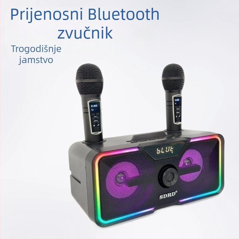 SD215 Bluetooth karaoke zvučnik All-in-One s dvostrukim mikrofonom, 30W, Bluetooth 5.0, 100Hz-20kHz, SNR ≥75 dB, trajanje 3–6h