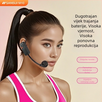 Bežični headset s lavalier mikrofonom i pojačivačem, ugrađena baterija 6000 mAh, raspon frekvencija 100 Hz–20 kHz, SNR ≥70 dB, trajanje rada 3–6 sati