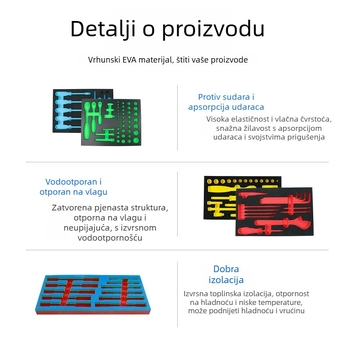 EVA obložna podloga za visoko gusto pakiranje preciznih instrumenata, pjena ublažavanja udara, graviranje dostupno, više boja, gustoća 20/30/38 kg/m³
