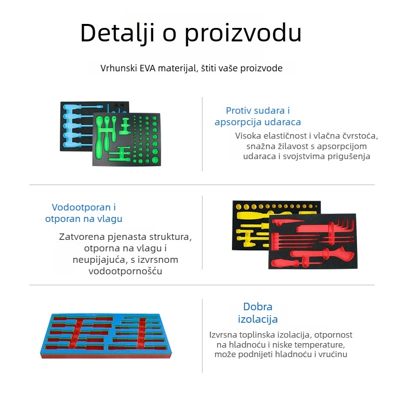 EVA obložna podloga za visoko gusto pakiranje preciznih instrumenata, pjena ublažavanja udara, graviranje dostupno, više boja, gustoća 20/30/38 kg/m³