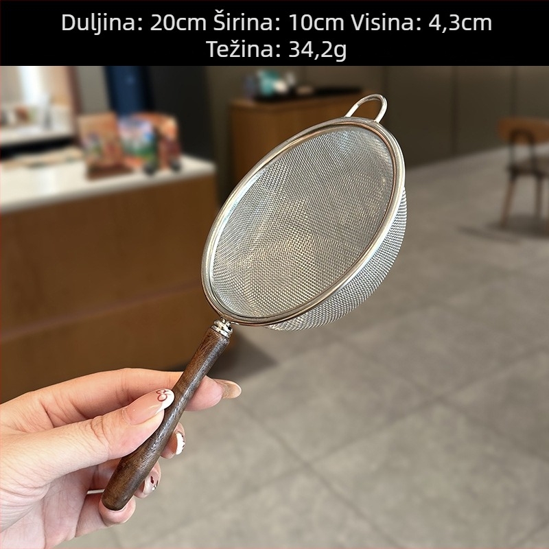 Sito za brašno od nehrđajućeg čelika 304 s drškom od orahovog drveta – fino sito, protuklizni kuhinjski filtr za sojino mlijeko